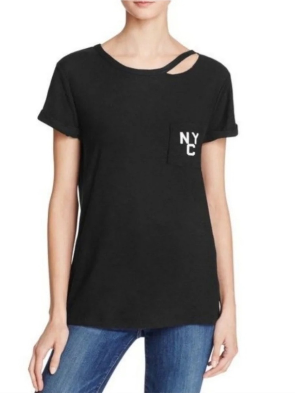 Michelle by Comune Black NYC Distressed Tee with Pocket